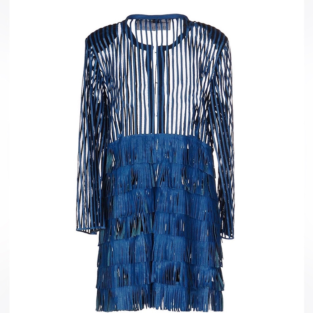 Caban Romantic Fashion Italian  Genuine Leather Patterned Jacket with fringes